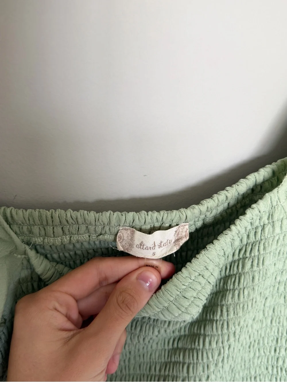 Altar’d State Sage Green Smocked Midi Dress Puff Sleeve Square Neck Size S - Picture 7 of 8